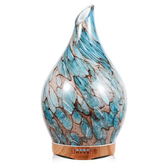280Ml Light Blue Glass Essential Oil Diffuser,Aromatherapy Ultrasonic Cool Mist Humidifier,Air Diffusers for Sleeping, Yoga, Office Working