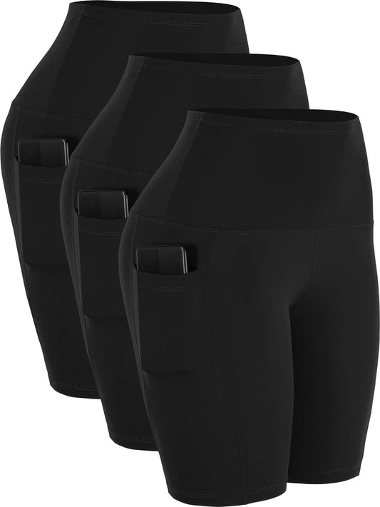 3 Pack Women 9" Biker Compression Short Leggings for Yoga with Big Pockets